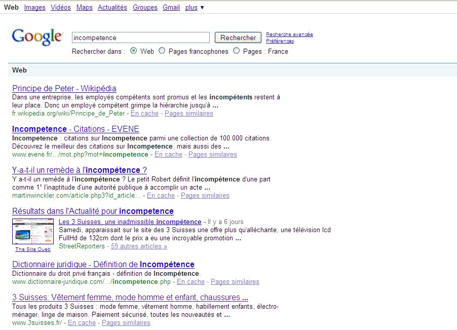 incomptence google bombing 3 suisses